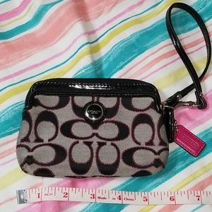 CoachSignature Grey,Black & Pink Metallic Wristlet